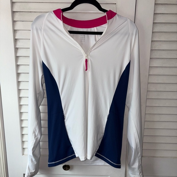 Title Nine Half Zip Hoodie Pullover Women’s Large White Navy Pink Activewear - Picture 3 of 6
